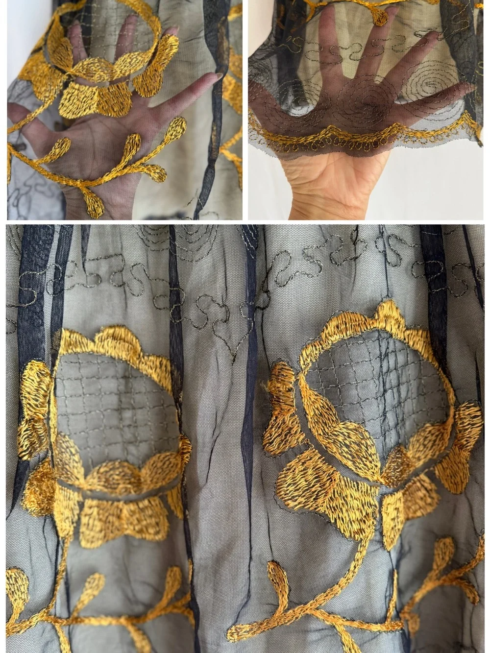 Free People Gold Floral Layered Embroidered Mesh Skirt Boho Whimsigoth Fairycore